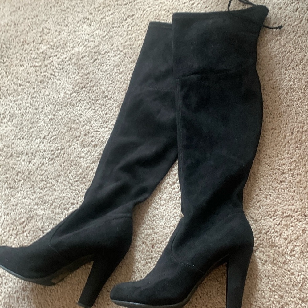 Over the knee faux suede heeled boots